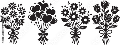 Black butterfly silhouettes flying in group, minimalist insect vector icons, elegant butterfly swarm collection isolated on white background