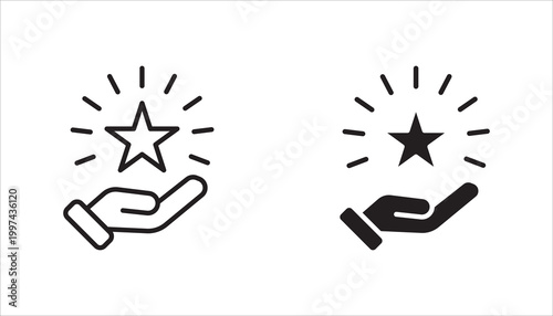 Hand holding a star icon set,  value concept. A sign of appreciation. Quality of service. Client assessment. Best rating. Winner's prize. Vector illustration.