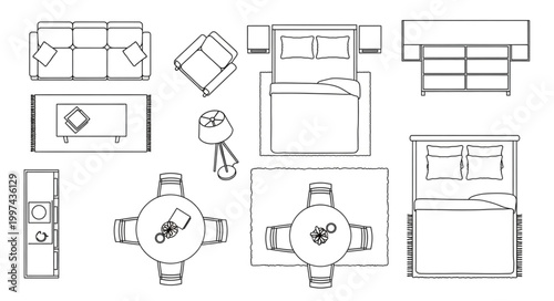Photography Top view floor plan design of modern living room furniture layout