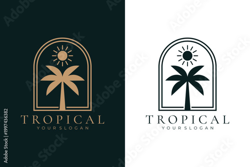 Minimalist tropical palm tree logo design
