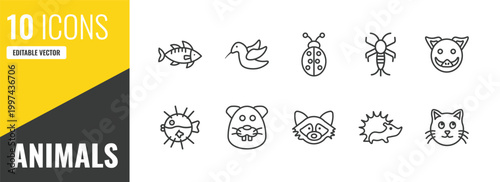 animals outline icon set. 10 linear vector for ui, web and mobile. thin line zander, colibri, ladybug icons.
