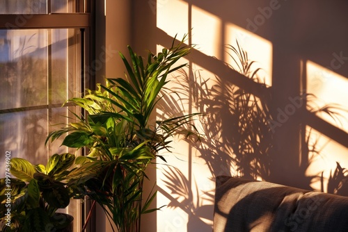Light Shines on a Plant in a Sunny Room Beside a Window During Daytime Hours