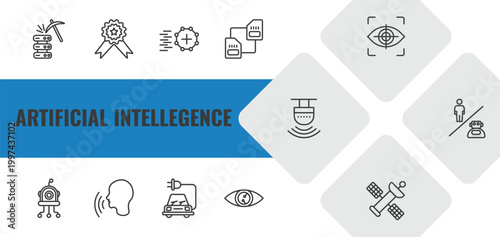 artificial intellegence outline icon set. linear vector for ui, web and mobile. thin line data mining, recognition, match moving icons.
