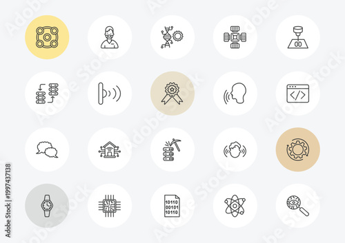artificial intellegence outline icon set. linear vector for ui, web and mobile. thin line ar camera, data transfer, speech bubble icons.