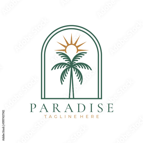 Tropical paradise palm tree logo design