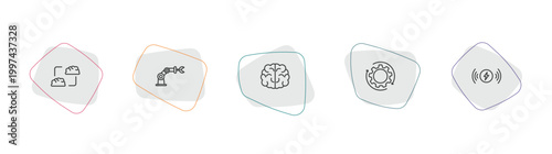 artificial intellegence outline icon set. linear vector for ui, web and mobile. thin line mind transfer, mechanical arm, brain icons.