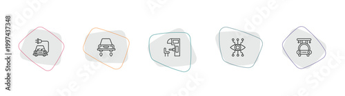 artificial intellegence outline icon set. linear vector for ui, web and mobile. thin line solar energy car, hover transport, sensorama icons.