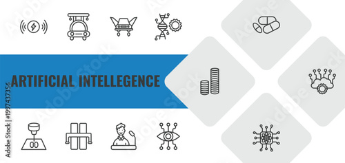 artificial intellegence outline icon set. linear vector for ui, web and mobile. thin line wireless charging, high speed tube, fyling vehicle icons.