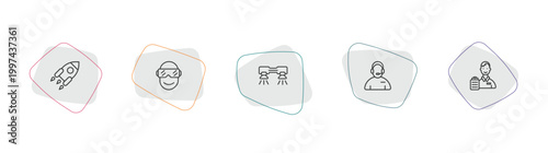 artificial intellegence outline icon set. linear vector for ui, web and mobile. thin line rocket, oculus rift, flyboard icons.