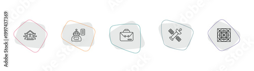 artificial intellegence outline icon set. linear vector for ui, web and mobile. thin line smart home, laws of robotics, business icons.