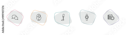 artificial intellegence outline icon set. linear vector for ui, web and mobile. thin line speech bubble, humanoid, prosthesis icons.