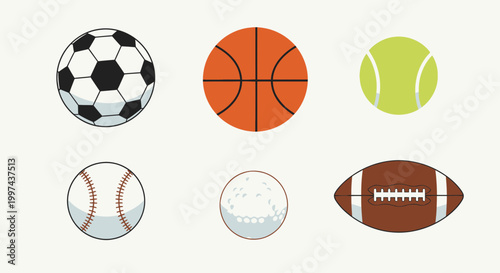 Collection of Sports Balls - Soccer, Basketball, Tennis, Baseball, Golf, Football