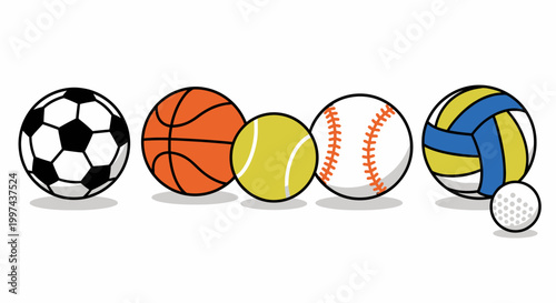 Collection of Sports Balls - Soccer, Basketball, Tennis, Baseball, Volleyball, Golf