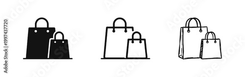 Shopping Bags Icon Set - Retail, E-commerce, and Consumerism Symbols