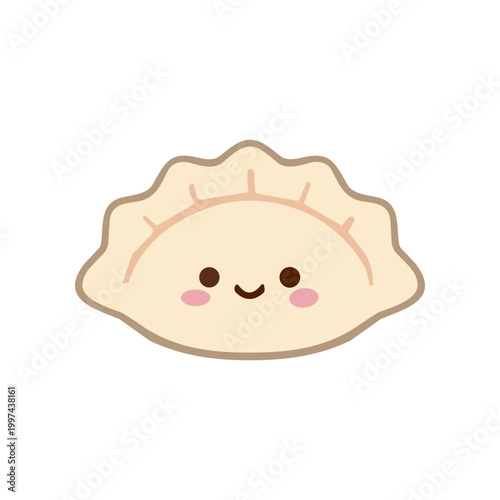 Cute dumpling with smiling face expression.