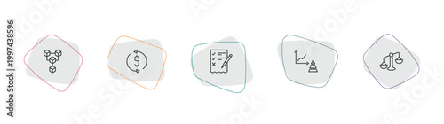 business outline icon set. linear vector for ui, web and mobile. thin line connection box chart, money convert, revision icons.