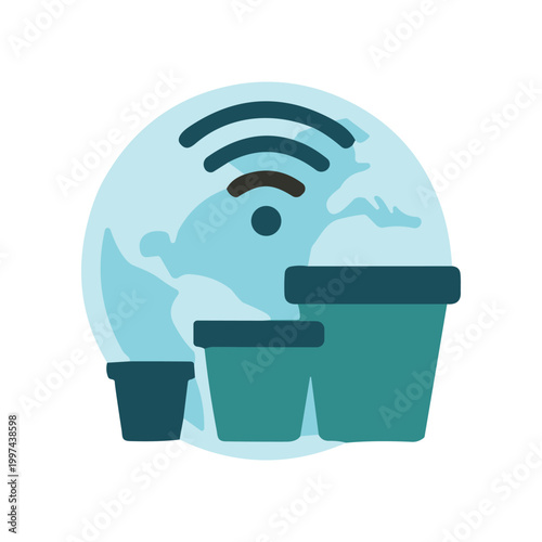 Pots with WiFi symbol on globe.