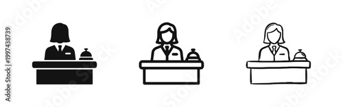 Hotel Reception and Concierge Icon Set - Hospitality and Guest Service Symbols