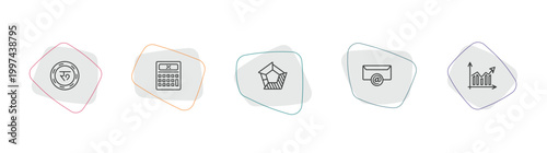 business and analytics outline icon set. linear vector for ui, web and mobile. thin line nepalese, tax calculate, polygonal chart icons.