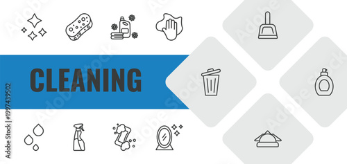 cleaning outline icon set. linear vector for ui, web and mobile. thin line neat, sponges, softener icons.