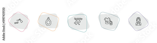 cleaning outline icon set. linear vector for ui, web and mobile. thin line sterilization, perfume cleanin, squeeze icons.