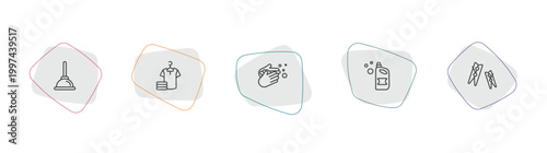 cleaning outline icon set. linear vector for ui, web and mobile. thin line plunger, laundry, hand washing icons.