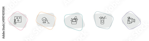 cleaning outline icon set. linear vector for ui, web and mobile. thin line glass cleaning, hoover, washing clothes icons.