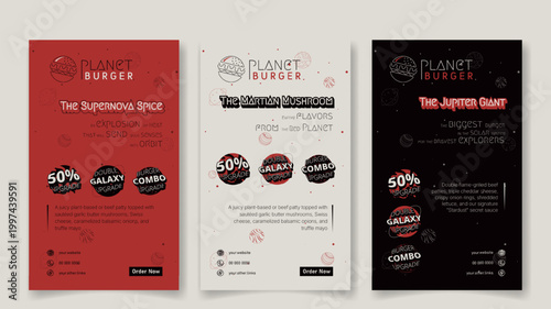 Set of social media post template in portrait for burger food campaign in simple retro design