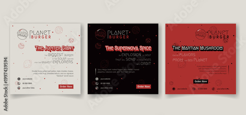 Set of social media post template for burger food advertisement design