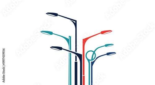 Abstract illustration of colorful modern street lights, representing urban infrastructure, energy, and city illumination.