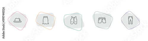 clothes outline icon set. linear vector for ui, web and mobile. thin line men hat, peplum skirt, waistcoat icons.