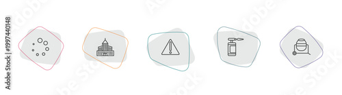 construction tools outline icon set. linear vector for ui, web and mobile. thin line loader, big building, warning icons.