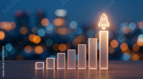 3d growth chart with glowing light bulb symbolizing innovation and business success