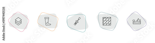 construction tools outline icon set. linear vector for ui, web and mobile. thin line tiles, rubber boots, garage screwdriver icons.