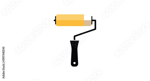 paint roller with yellow foam roller and black handle on white background
