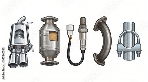 Automotive exhaust system parts catalytic converter, muffler, oxygen sensor, exhaust pipe clamp and flange