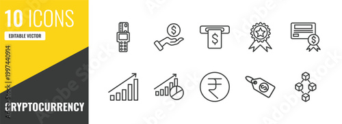 cryptocurrency outline icon set. 10 linear vector for ui, web and mobile. thin line point of service, loan, cash hine icons.
