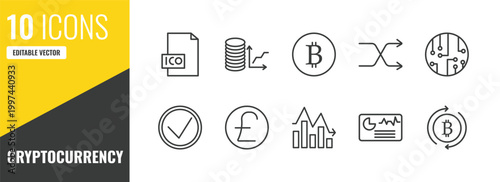 cryptocurrency outline icon set. 10 linear vector for ui, web and mobile. thin line ico, budget diagram, bitcoin icons.