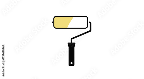 paint roller with yellow and beige colors on white background