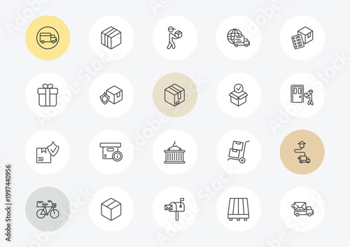 delivery and logistic outline icon set. linear vector for ui, web and mobile. thin line shipping, gift, logistic protection icons.