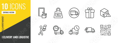 delivery and logistic outline icon set. 10 linear vector for ui, web and mobile. thin line on door delivery, weight, shipping icons.