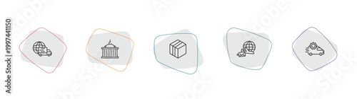 delivery and logistic outline icon set. linear vector for ui, web and mobile. thin line worldwide delivery, container hanging, box icons.