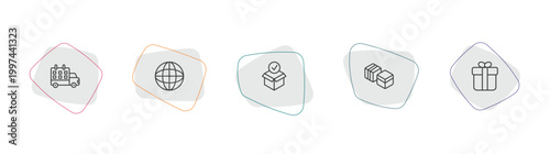 delivery and logistic outline icon set. linear vector for ui, web and mobile. thin line delivery schedule, earth grid, package checking icons.