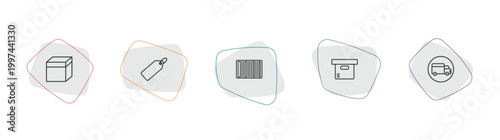 delivery and logistic outline icon set. linear vector for ui, web and mobile. thin line package, tag, barcode icons.