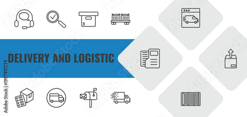 delivery and logistic outline icon set. linear vector for ui, web and mobile. thin line customer support, inspection, delivery containers icons.