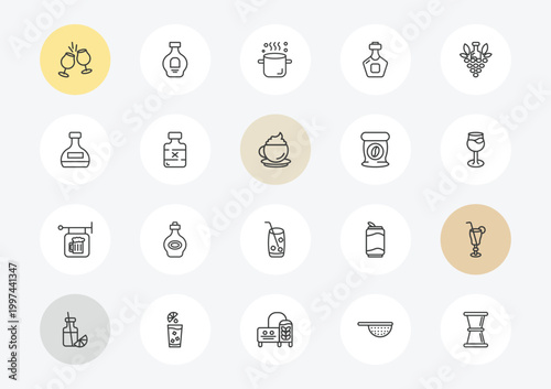 drinks outline icon set. linear vector for ui, web and mobile. thin line toast, mashing, pub icons.