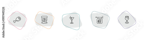 drinks outline icon set. linear vector for ui, web and mobile. thin line ham, coffee bag, manhattan icons.