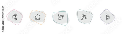 drinks outline icon set. linear vector for ui, web and mobile. thin line coffee bean, cappuccino, lemon juice icons.