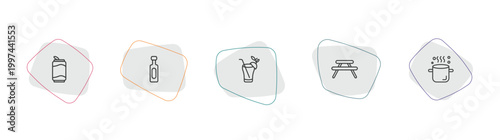 drinks outline icon set. linear vector for ui, web and mobile. thin line soda can, vodka, bloody mary icons.