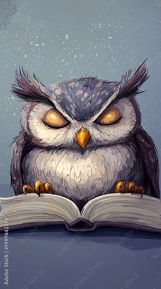 Obraz premium Owl with closed eyes reading